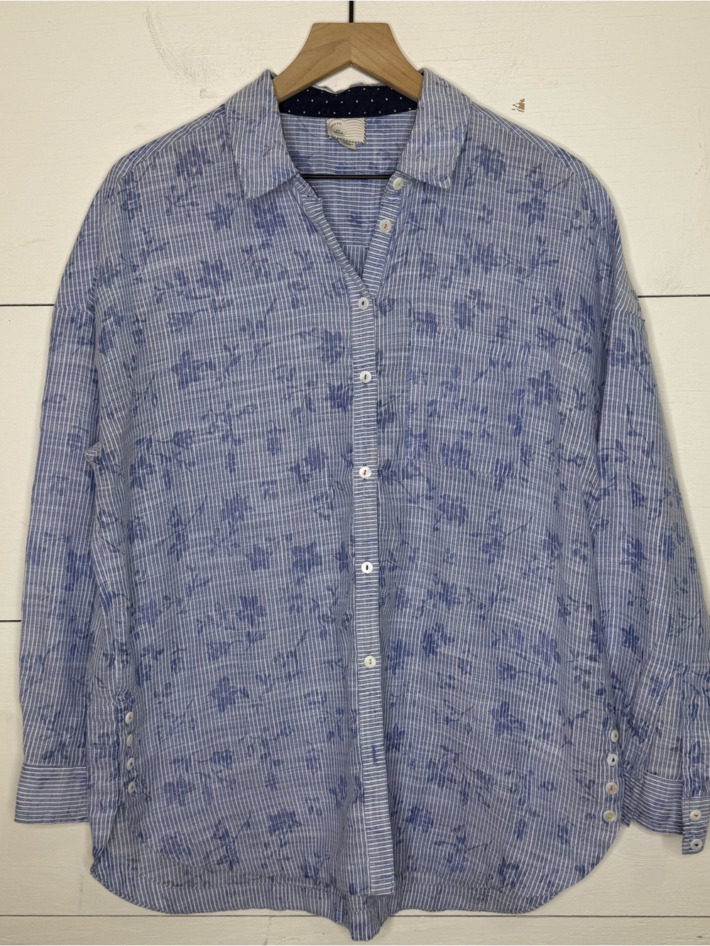 Anthropologie Postmark • Floral Striped Oversized Button Down Top Size Medium